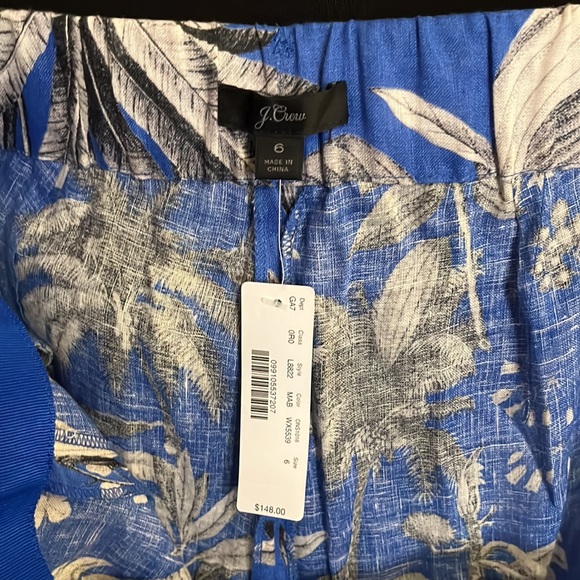 J. Crew Wide Leg Botanical Print Linen Pants with Waist Tie - Picture 2 of 5